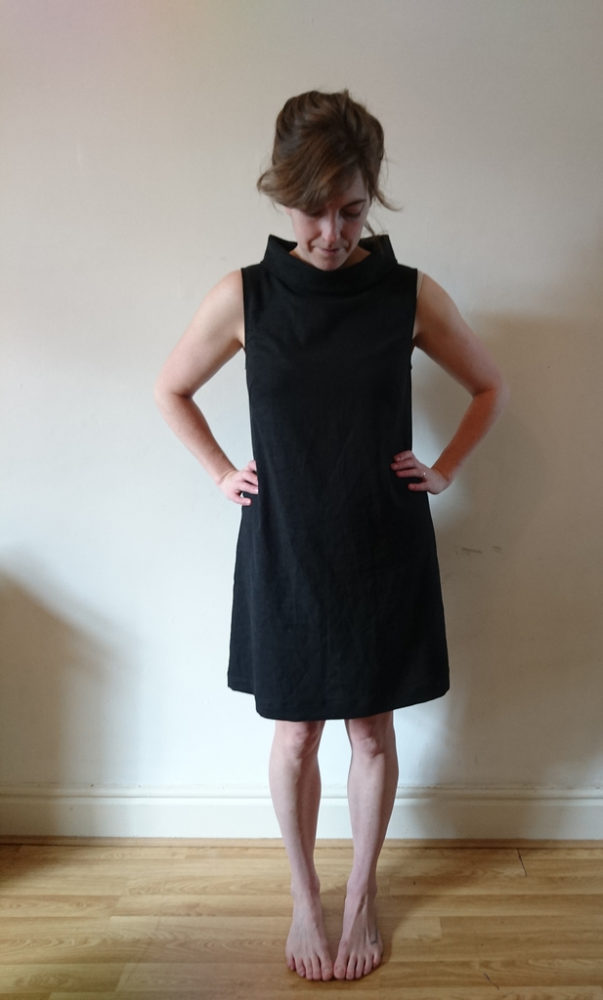 Black cotton sleeveless shift dress, the French Dart Shift by Maven Patterns